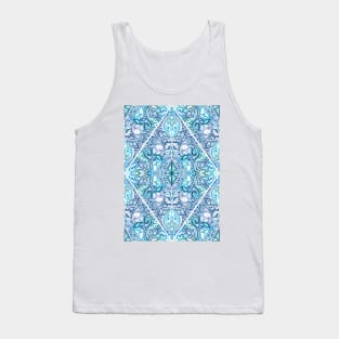 Blue and Teal Diamond Doodle Pattern Tank Top